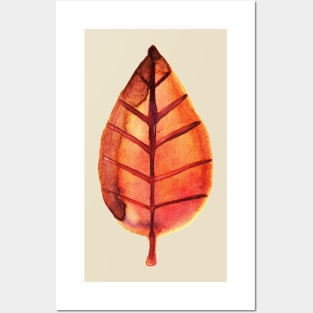 Red Brown Leaf Watercolor Posters and Art